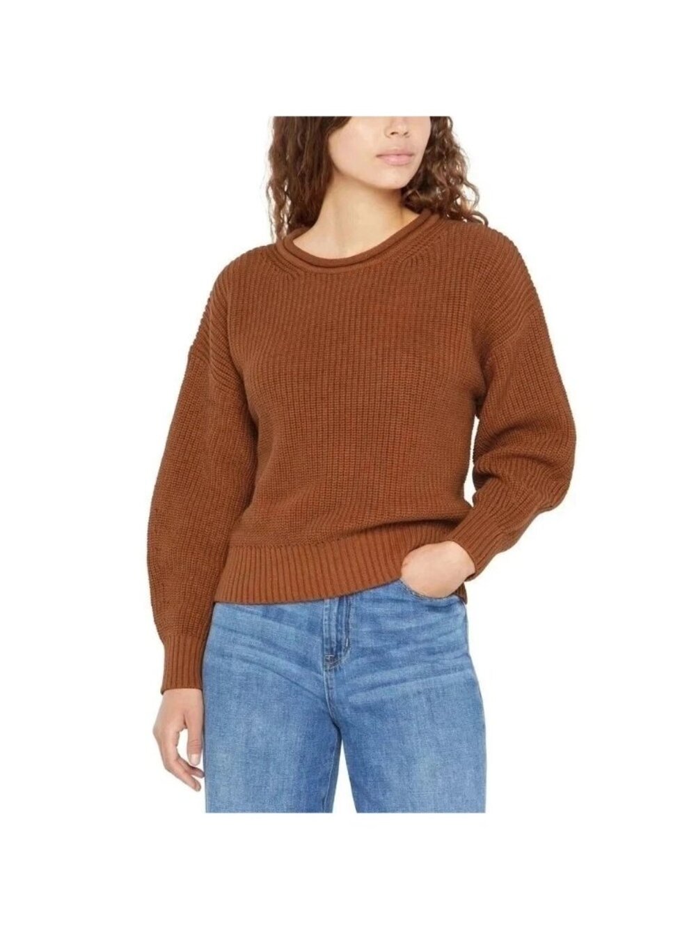 Gap Womens Brown Knit Sweater Ribbed Long Sleeve Crewneck Size L